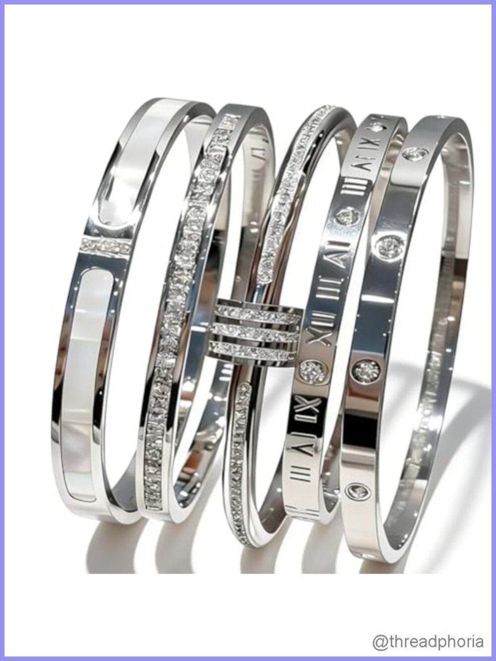 5-Piece Stainless Steel Bangle Bracelet Set, Hypoallergenic, Tarnish Resistant,